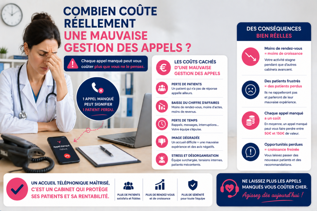 coût d une mauvaise gestion des appels dans un cabinet médical avec perte de patients et de temps