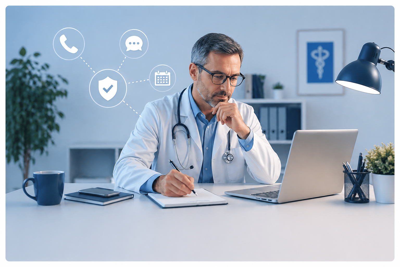 Médecin organisant son secrétariat médical à distance pour garder le contrôle de son cabinet