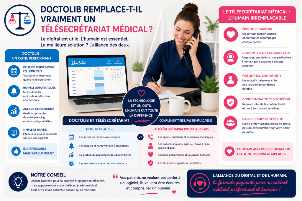 comparaison entre Doctolib et télésecrétariat médical avec relation humaine