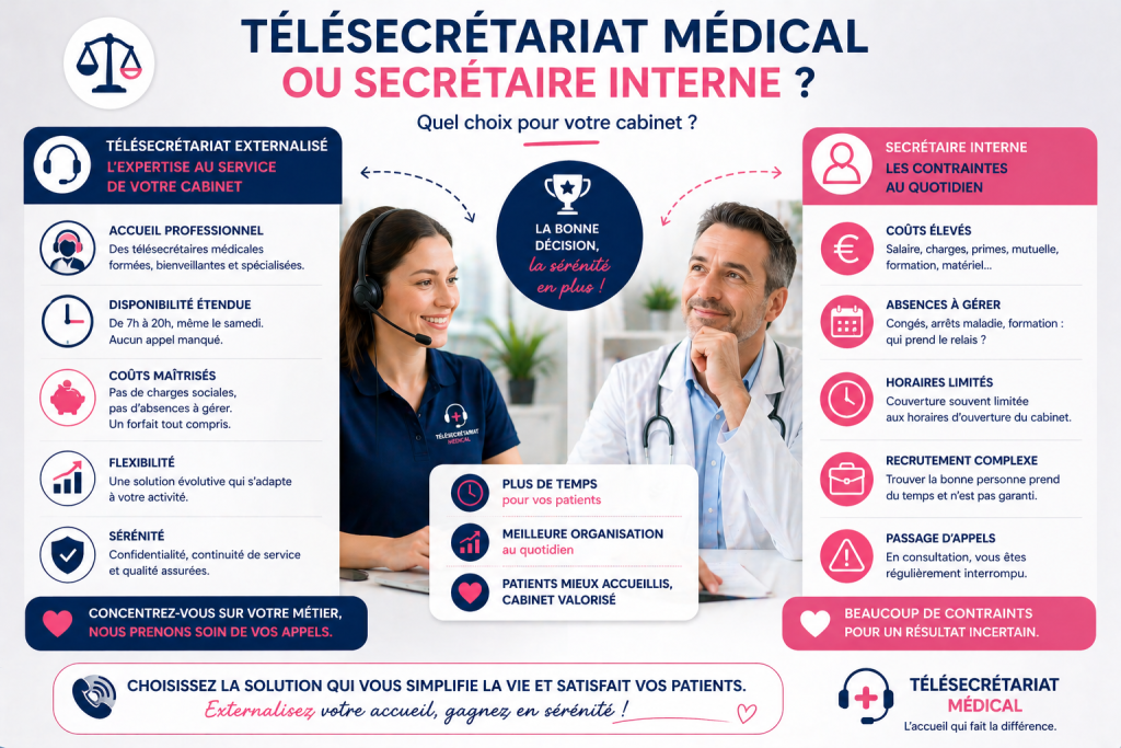 comparatif entre télésecrétariat médical et secrétaire interne pour cabinet médical