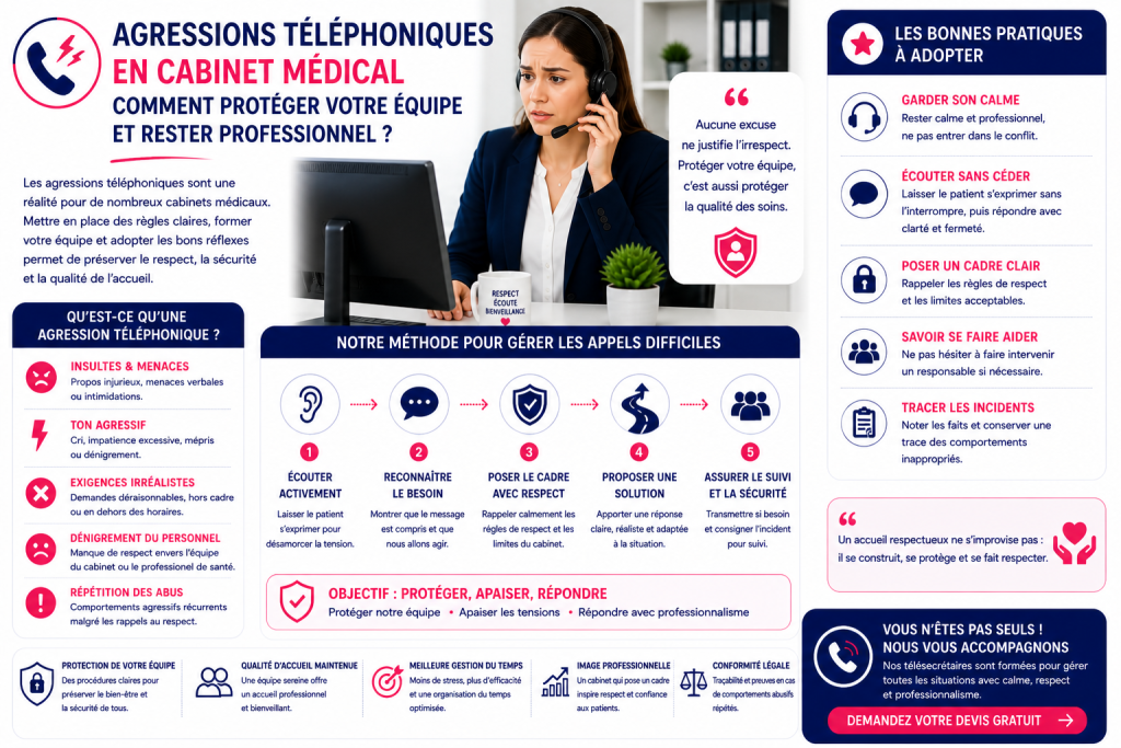 gestion agressions téléphoniques cabinet medical télésecrétaire accueil patient Var PACA France
