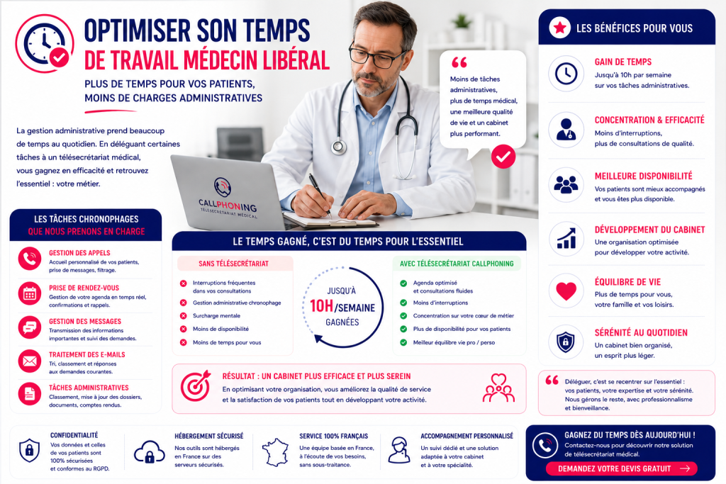 optimiser temps travail médecin liberal télésecrétaire organisation cabinet Var PACA France