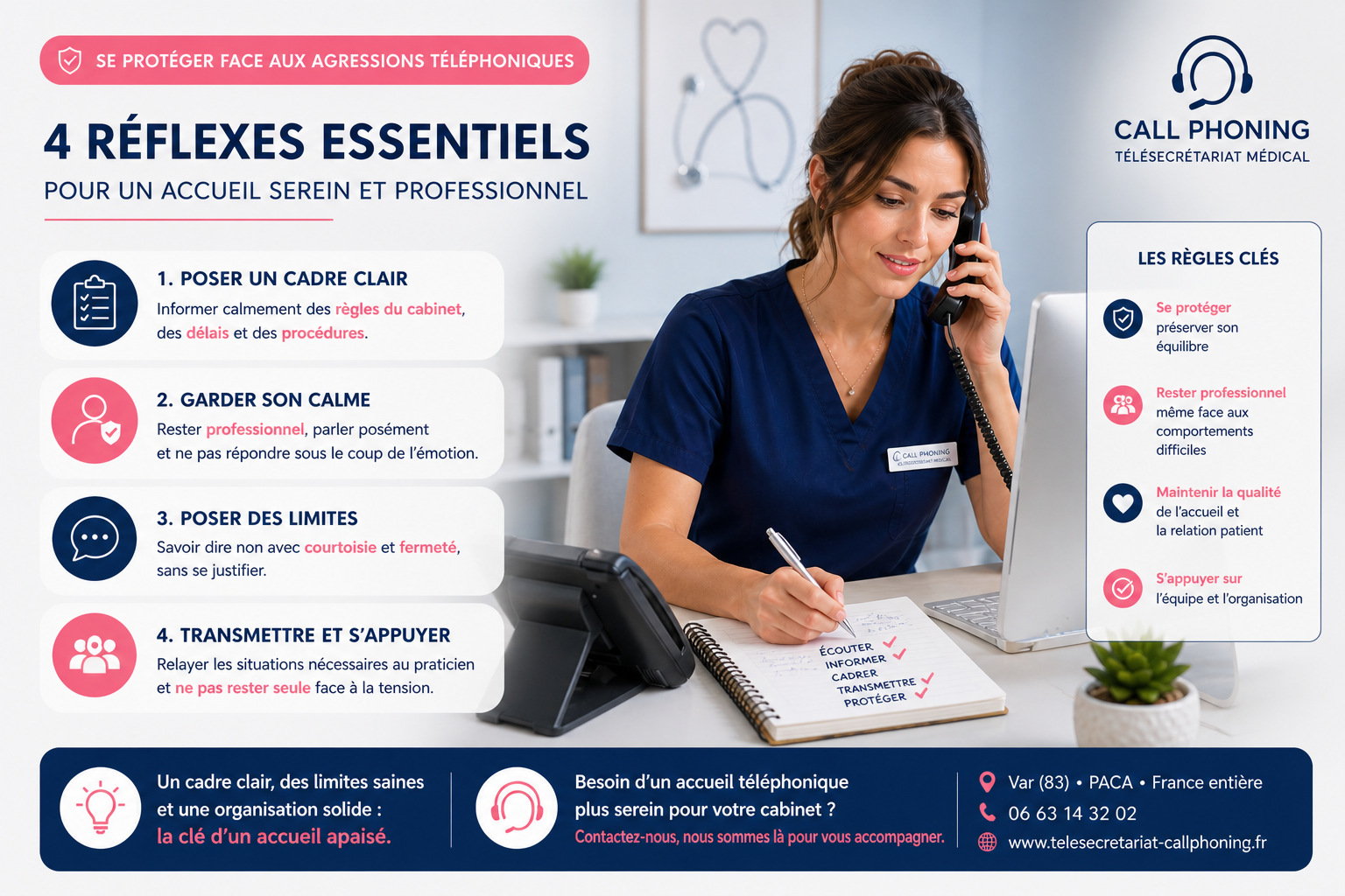 reflexes pour se proteger face aux agressions telephoniques cabinet medical tele secretariat Var PACA France