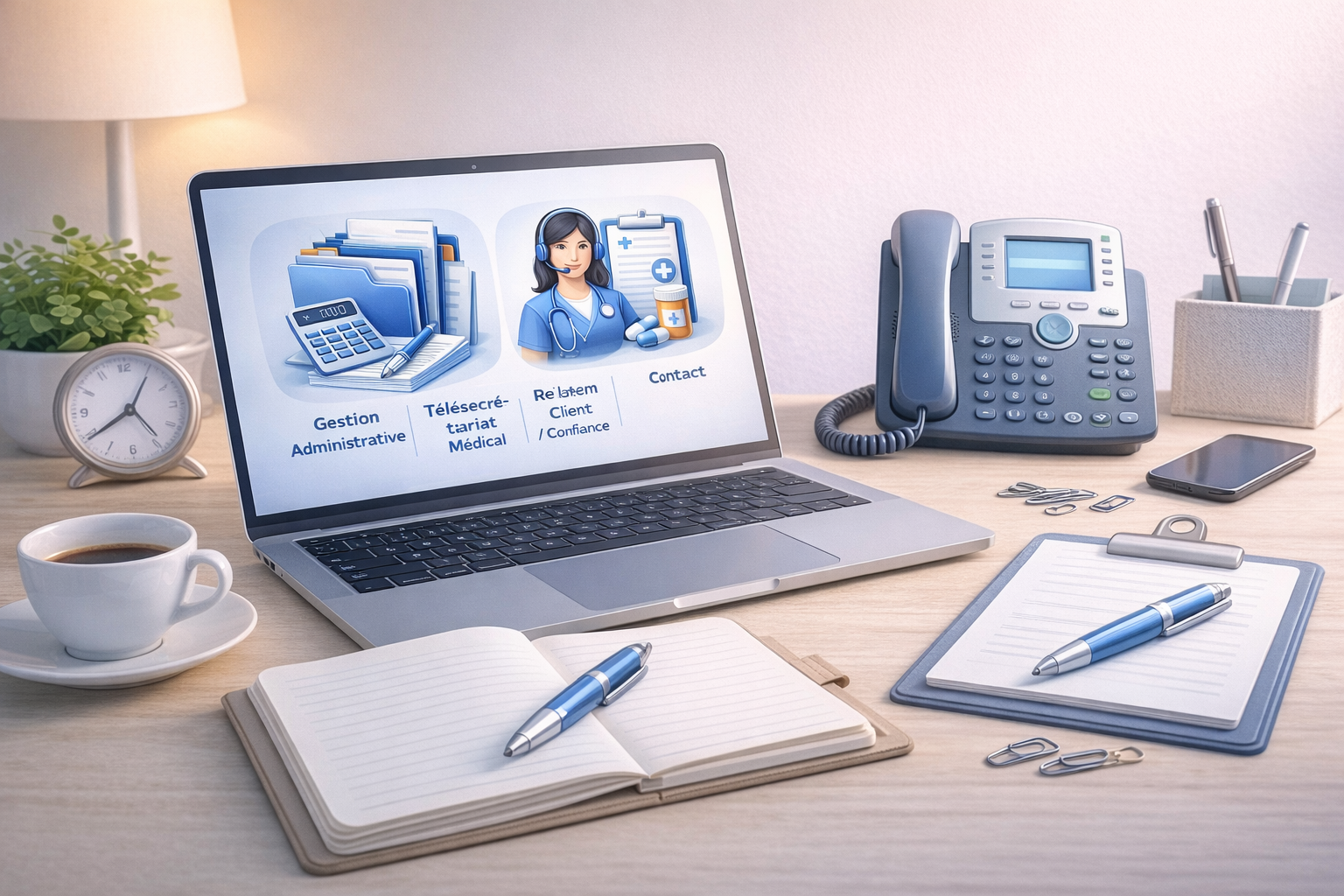 bureau de télésecrétariat médical confidentiel et organisé avec accueil téléphonique professionnel à distance